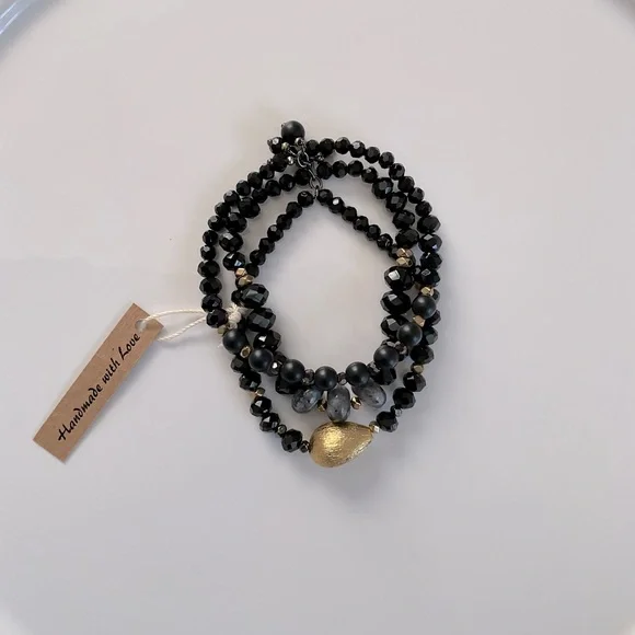 Sparkly NAKAMOL CHICAGO Three Strand Bead and Stone Bracelet - Picture 2 of 4